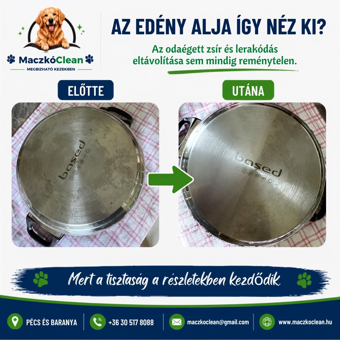 Odaégett edény tisztítása The Pink Stuff tisztítópasztával – előtte és utána állapot, látványos tisztítási eredmény.