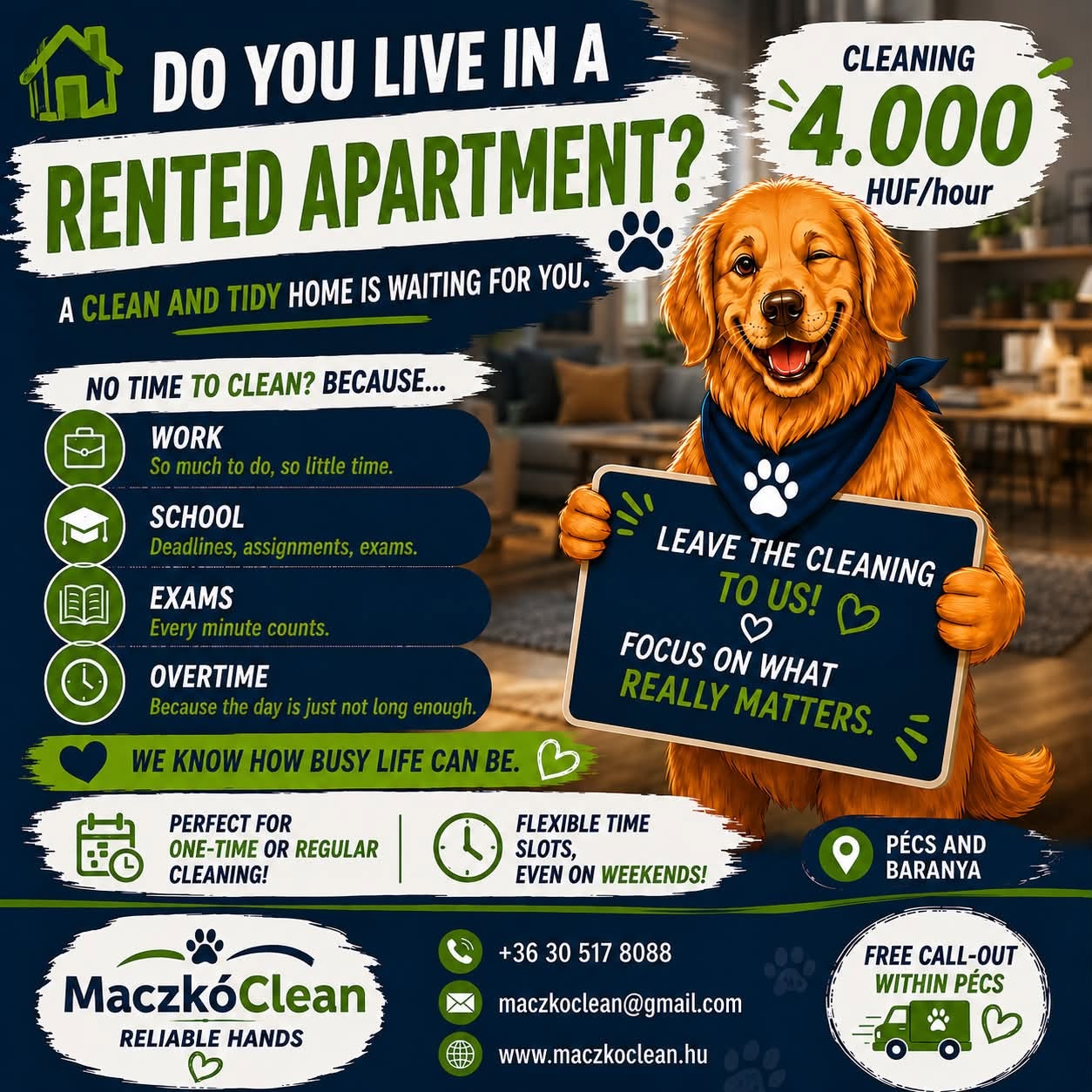 Moving into a new apartment in Pécs? MaczkóClean helps international students start their university life in a clean, fresh home.